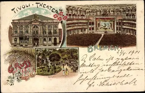 Litho Hansestadt Bremen, Tivoli Theater, Saal, Garten