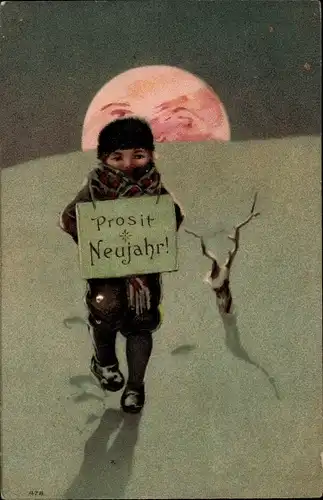 Präge Ak Glückwunsch Neujahr, Junge, Mond
