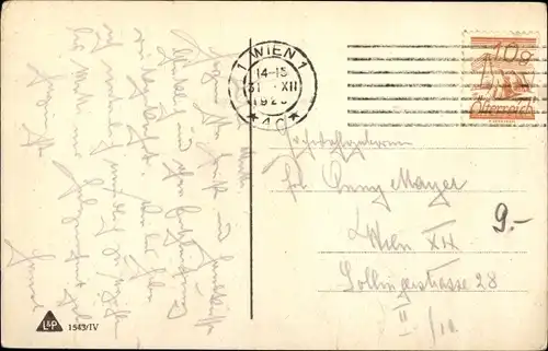 Ak Glückwunsch Neujahr, Schornsteinfeger, Glücksklee, Mond, Leiter