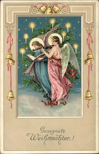 Ak Glückwunsch Weihnachten, Engel, Tannenbaum, Glocken