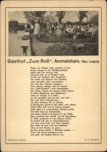 Ak Ammelshain Naunhof bei Leipzig, Gasthof Zum weißen Roß, Gedicht H. E. Thümmler, Dialekt