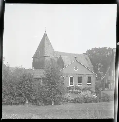 6 Zelluloid Negative Bardewisch Lemwerder in Oldenburg, Kirche, Brücke, Geschäft