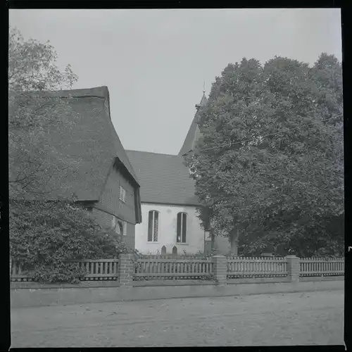 6 Zelluloid Negative Hambergen in Niedersachsen, Schule, Kirche, Haus