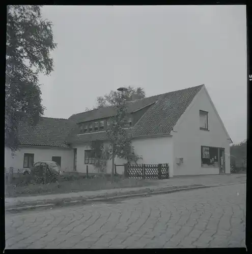 6 Zelluloid Negative Hambergen in Niedersachsen, Schule, Kirche, Haus