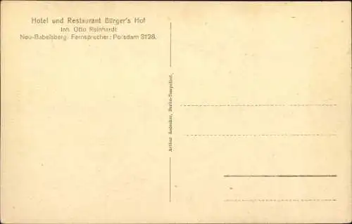 Ak Klein Glienicke Neubabelsberg Potsdam, Hotel Restaurant Bürgers Hof, Innenansicht