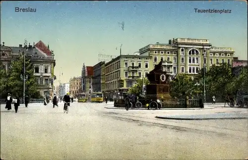Ak Wrocław Breslau in Schlesien, Tauentzienplatz mit Denkmal