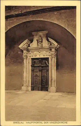 Ak Wrocław Breslau in Schlesien, Hauptportal der Vinzenzkirche