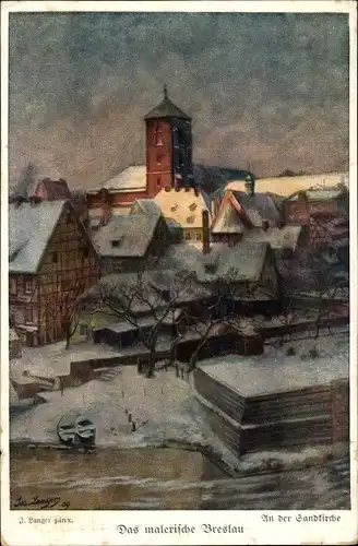 Künstler Ak Langer, J., Wrocław Breslau in Schlesien, Partie an der Sandkirche