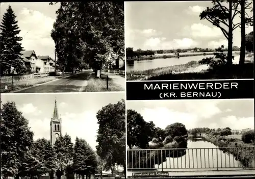 Ak Marienwerder Bernau bei Berlin, Strassenansicht, Finowkanal mit Schleuse