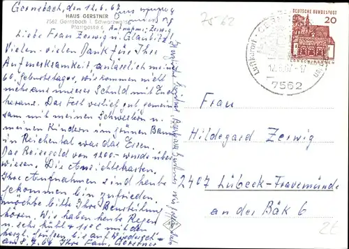 Ak Gernsbach im Schwarzwald, Haus Gerstner, Pfarrgasse 6, Kirche