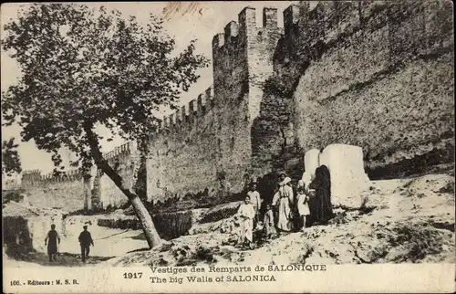 Ak Saloniki Griechenland, Überreste der Stadtmauer