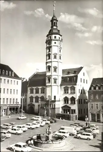 Ak Gera in Thüringen, Rathaus, Brunnen, Parkplatz, Autos