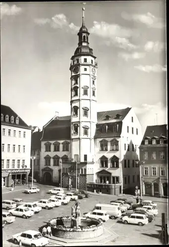 Ak Gera in Thüringen, Rathaus, Brunnen, Parkplatz, Autos