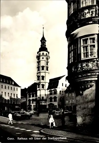 Ak Gera in Thüringen, Rathaus mit Erker der Stadtapotheke