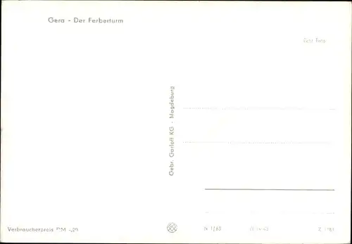 Ak Gera in Thüringen, Der Ferberturm