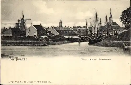 Ak Terneuzen Zeeland Niederlande, Binnenhafen, Windmühle, Stadt