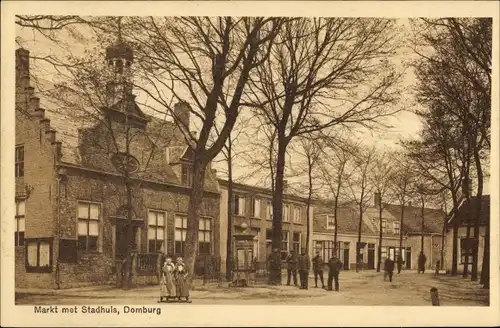 Ak Domburg Veere Zeeland Niederlande, Markt mit Rathaus