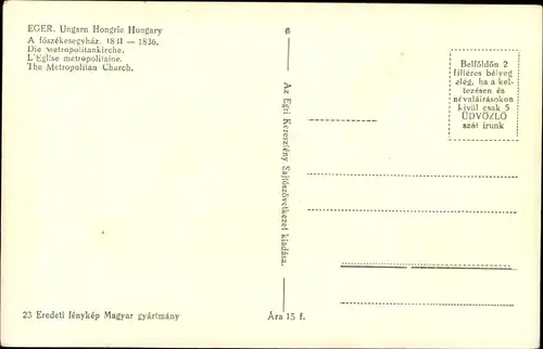 Ak Eger Erlau Ungarn, Metropolitankirche