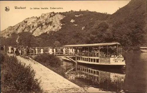 Ak Waulsort Ardennes, Le bateau Touriste, Embarcadere