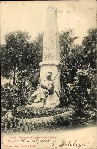 Ak Gent Ostflandern, Monument Francais, Hipp. Le Roy