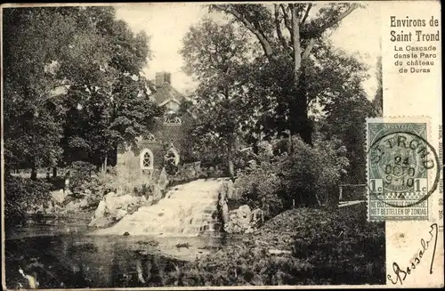 Ak Saint Trond Sint Truiden Flandern Limburg, La Cascade dans le Parc du chateau de Duras