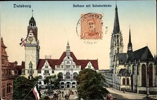 Ak Duisburg im Ruhrgebiet, Rathaus, Salvatorkirche