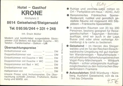 Ak Geiselwind Steigerwald, Hotel und Gasthof Krone, Kirchplatz 2