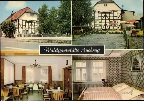 Ak Herzberg am Harz, Waldgaststätte Auekrug, Gästezimmer, Speisesaal, Fachwerkhaus