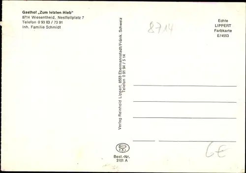 Ak Wiesentheid in Unterfranken, Gasthof Zum letzten Hieb, Inneres