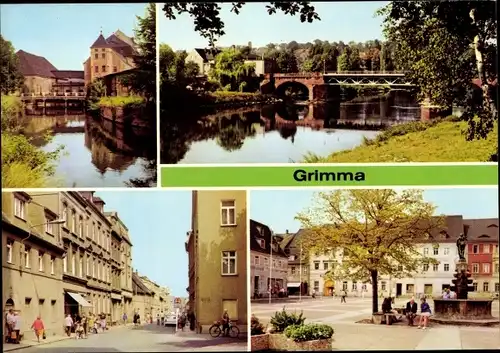 Ak Grimma in Sachsen, Muldenbrücke, Albert Kuntz Straße, Markt