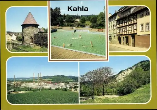 Ak Kahla in Thüringen, Stadtmauer, Freibad, Traditionskabinett, Dohlenstein, VEB Porzellanwerke