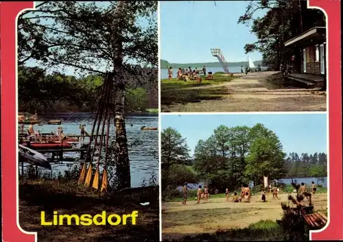 Ak Limsdorf Storkow in der Mark, Am Springsee, Sprungturm, Strand, Boote, Paddel