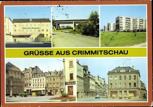 Ak Crimmitschau in Sachsen, Haus der Dienste, Autobahnbrücke, Neubauten, Markt, Silberstraße