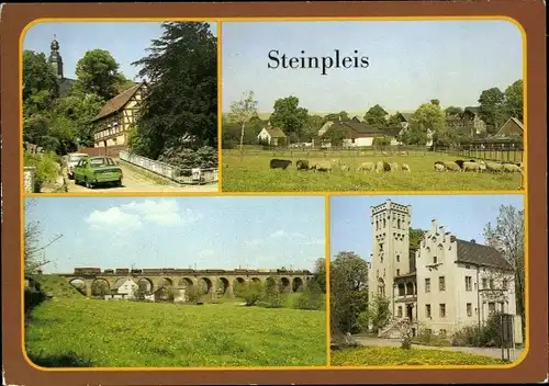 Ak Steinpleis Werdau in Sachsen, Teilansicht, Römertalbrücke, Schloss