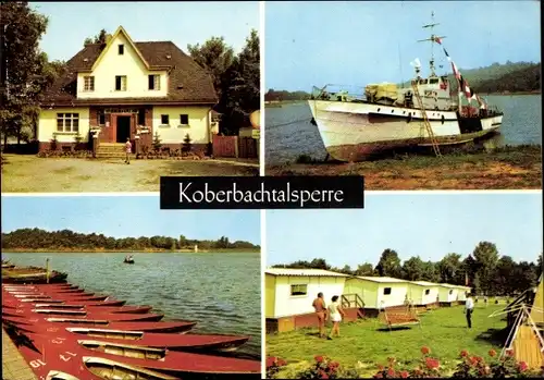 Ak Langenhessen Werdau Sachsen, Koberbachtalsperre, Boote, Minenlegboot, Gasthaus Bungalows