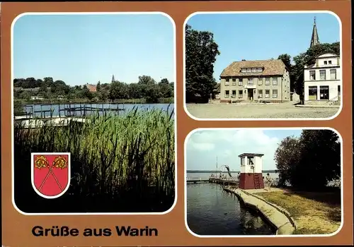 Ak Warin in Mecklenburg, Am Glammsee, Rathaus, Badestelle, Wappen