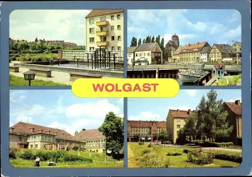 Ak Wolgast, Springbrunnen Wohnkomplex Nord, Hafen, Beethoven Straße, Hotel Vier Jahreszeiten