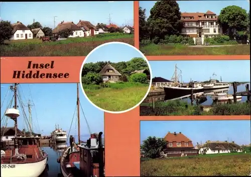 Ak Insel Hiddensee in der Ostsee, Vitte-Fischerhäuser, Hafen, Kloster-Gaststätte Dornbusch, Hafen