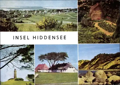 Ak Insel Hiddensee in der Ostsee, Leuchtturm, Fischerhäuser, Steilküste