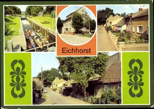 Ak Eichhorst Schorfheide, Bootsschleuse, Gasthaus Zur Schorfheide, Dorfstraße, Motorboote