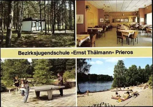 Ak Prieros Heidesee in der Mark, Bezirksjugendschule Ernst Thälmann, Tischtennis, Strand, Bungalow