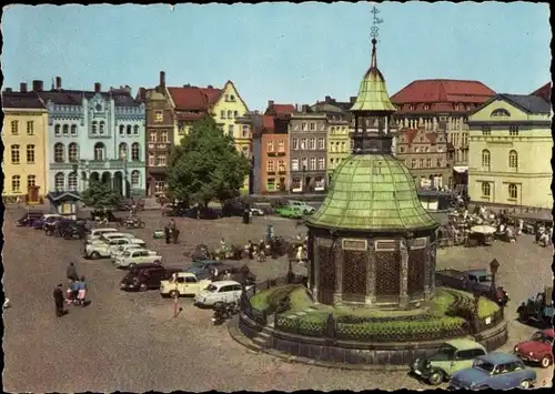 Ak Hansestadt Wismar, Marktplatz, Wasserkunst