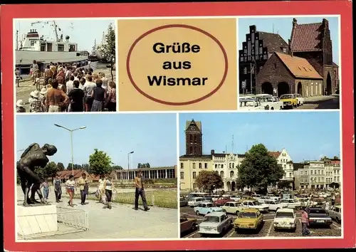 Ak Hansestadt Wismar, Anlegestelle Weiße Flotte, Wassertor, Volksschwimmhalle, Markt