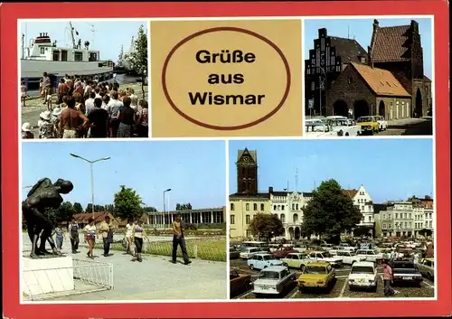 Ak Hansestadt Wismar, Anlegestelle Weiße Flotte, Wassertor, Volksschwimmhalle, Markt