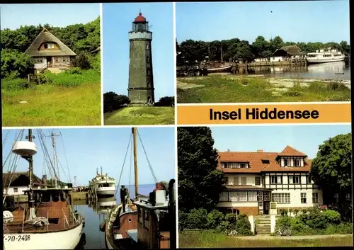 Ak Kloster Insel Hiddensee in der Ostsee, Fischerhaus, Leuchtturm, Hafen, HOG Dornbusch