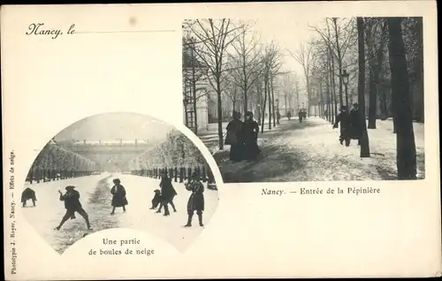 Ak Nancy Meurthe et Moselle, Eingang zur Pepiniere, Ein Schneeballspiel