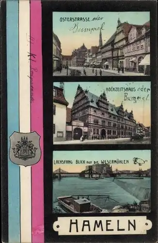 Ak Hameln an der Weser Niedersachsen, Osterstraße, Hochzeitshaus, Wesermühlen, Wappen