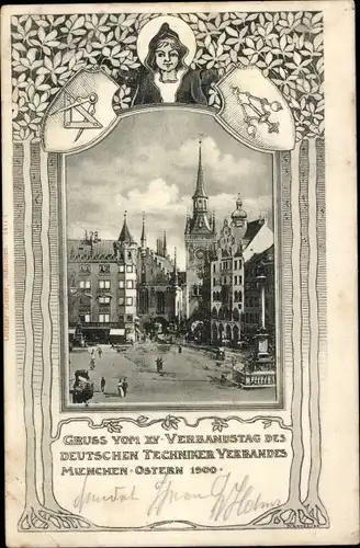 Ak München, XV Verbandstag d. Deutschen Techniker Vereins, 1900, Marktplatz