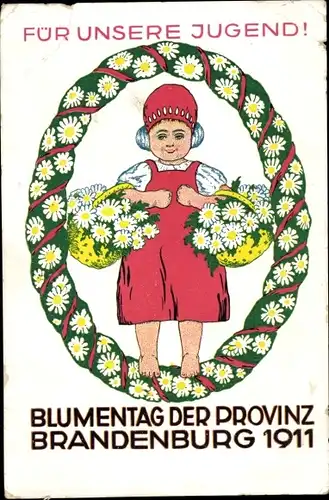Ak Brandenburg an der Havel, Blumentag der Provinz 1911, Blumenmädchen, Kranz, Körbe