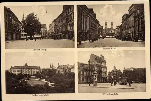 Ak Legnica Liegnitz Schlesien, Hindenburgplatz, Wilhelmsplatz, Großer Ring, Kleiner Ring